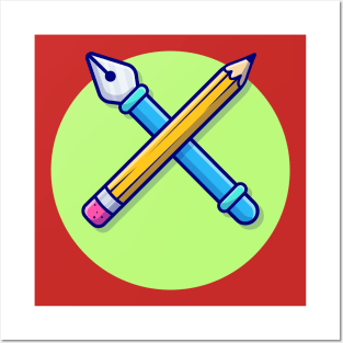 Pen Tool And Pencil Cartoon Vector Icon Illustration Posters and Art